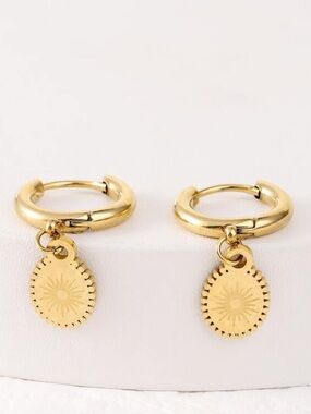 Gold Sunburst Huggie Hoop Earrings - Brand